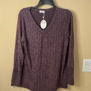 Purple v neck sweater. The size is medium.